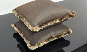Texturised Tone Silk Moss Fringe Cushions x2