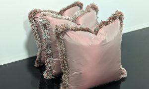 Pink Fringe Decorative Cushions x3