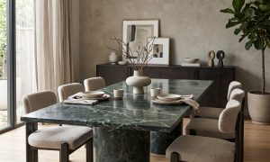 Pure White Lines Arizona Green Marble Table