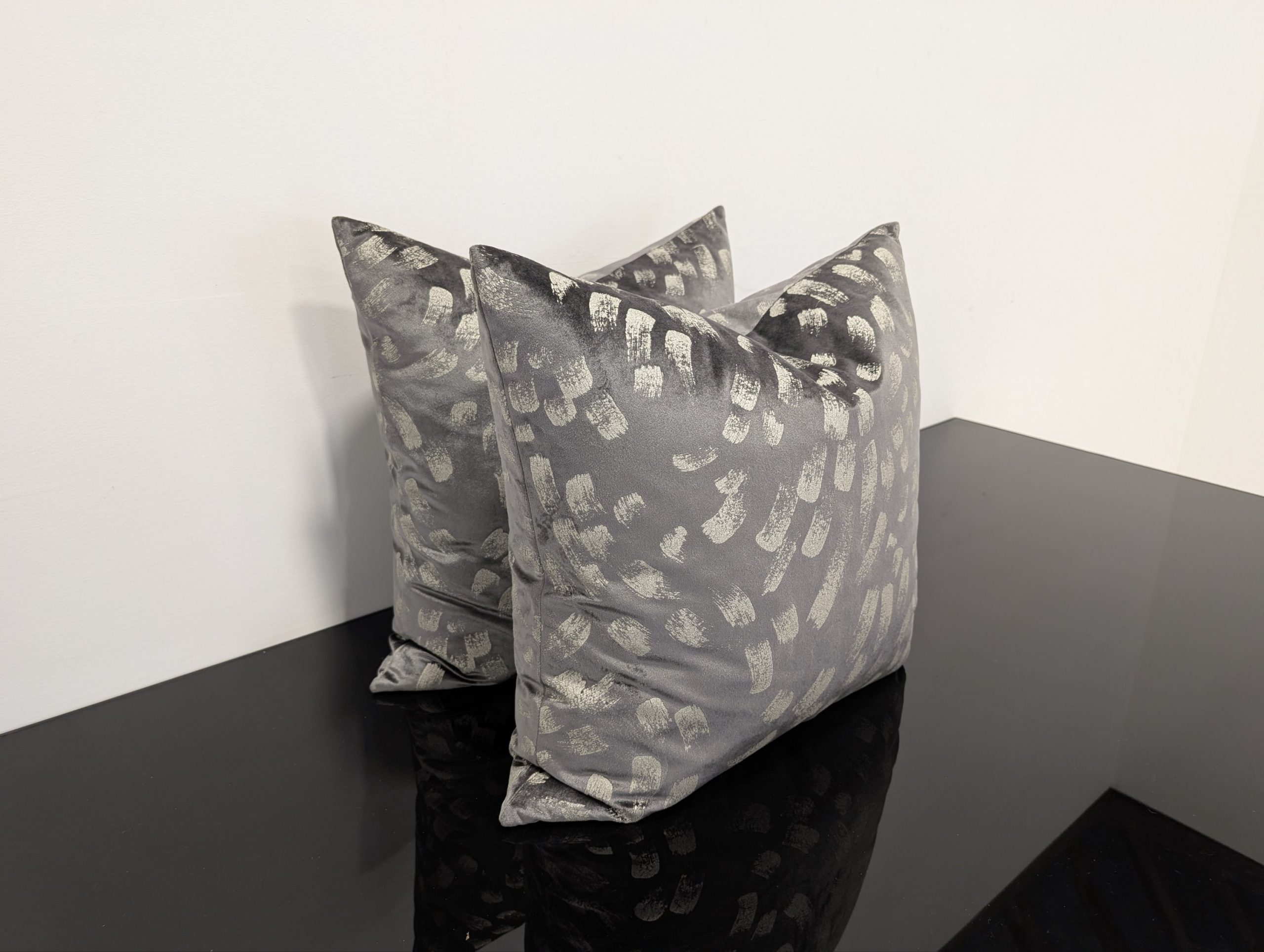 John Lewis Velvet Grey Cushions pair